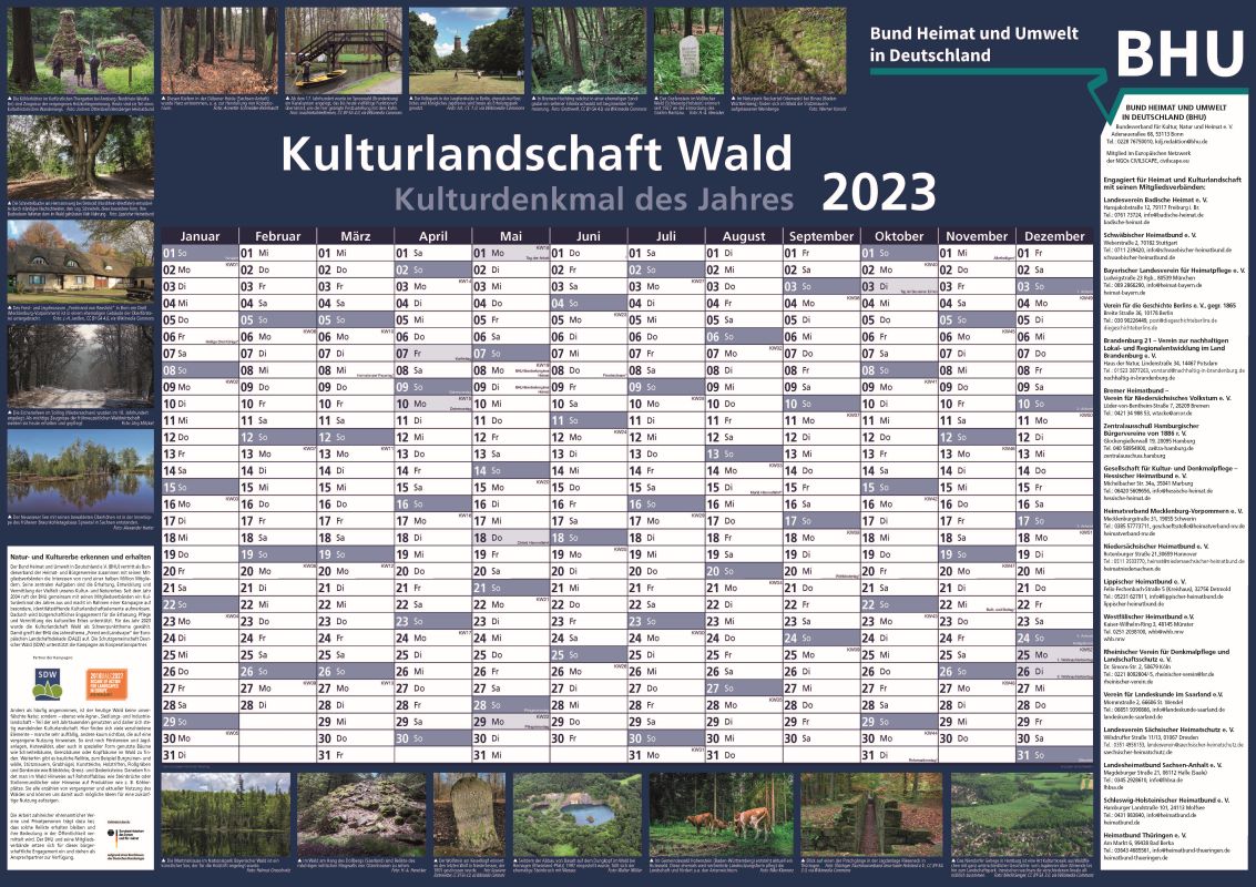 Kalender "Kulturlandschaft Wald - Kulturdenkmal des Jahres 2023"